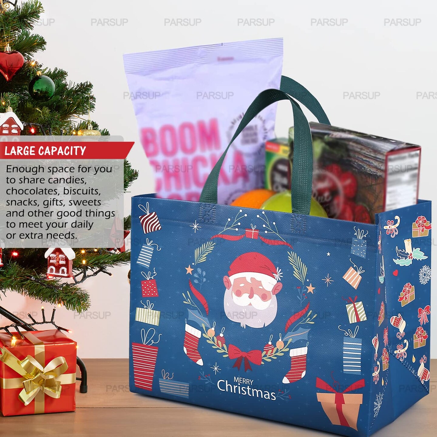 8PCS Christmas Gift Bags,Christmas Tote Bags with Handles