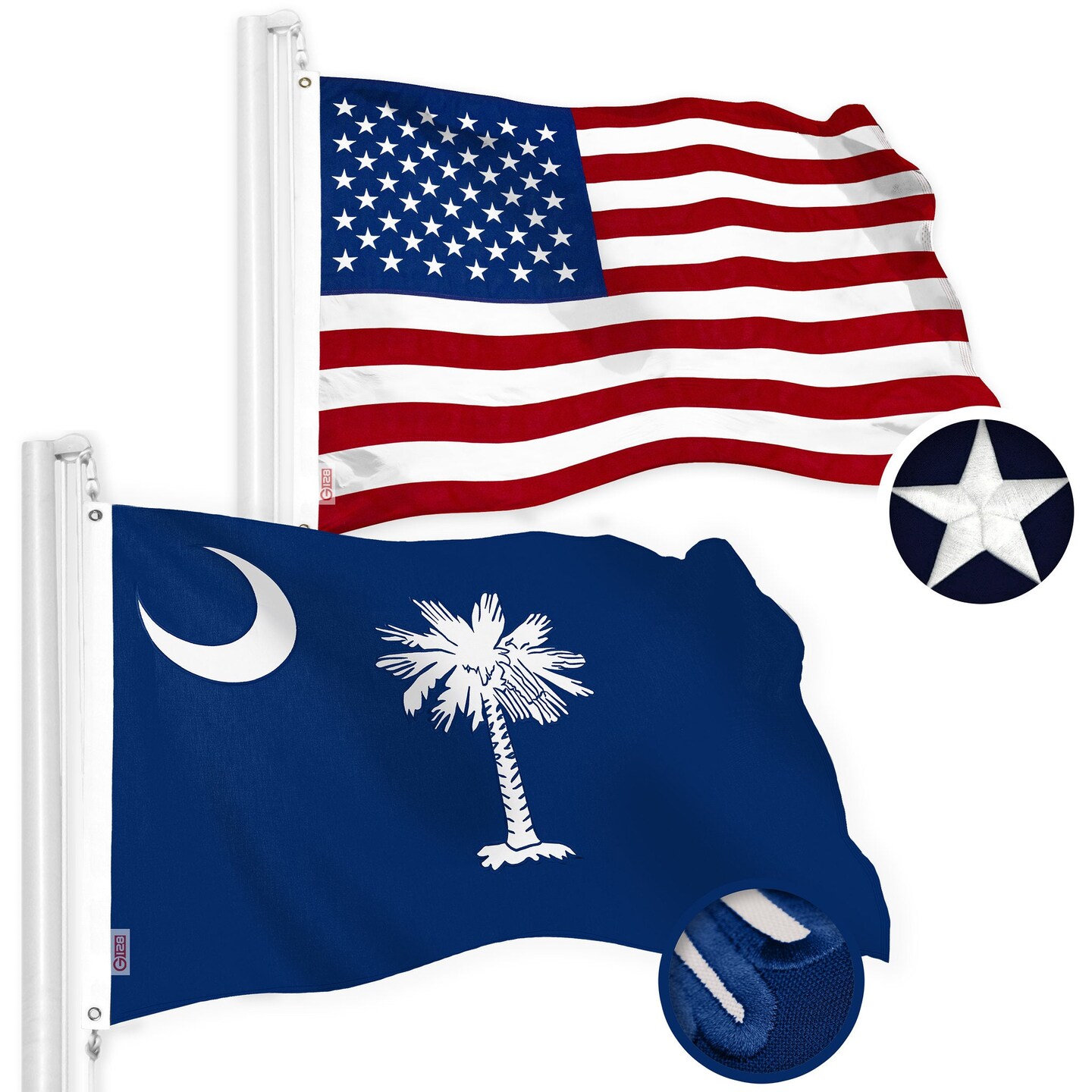 G128 Combo Pack: American USA Flag 4x6 Ft & South Carolina Flag 4x6 Ft, Both Embroidered SPUN Polyester, Indoor/Outdoor, Brass Grommets