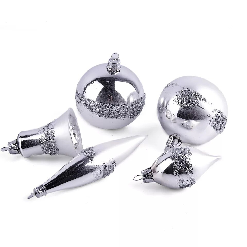 5pcs Retro Silver Handblown Czech Glass Ornaments Christmas Tree Decor up to 5&#x22;