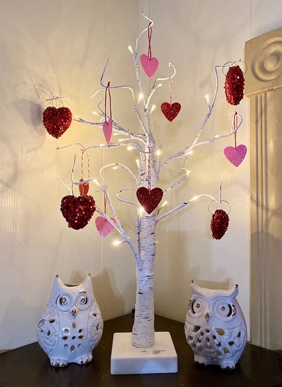 Birch Tree with 24 LED Lights Mini Christmas Tree Wedding Centerpiece Table Decorations Indoor Home Fireplace Decor