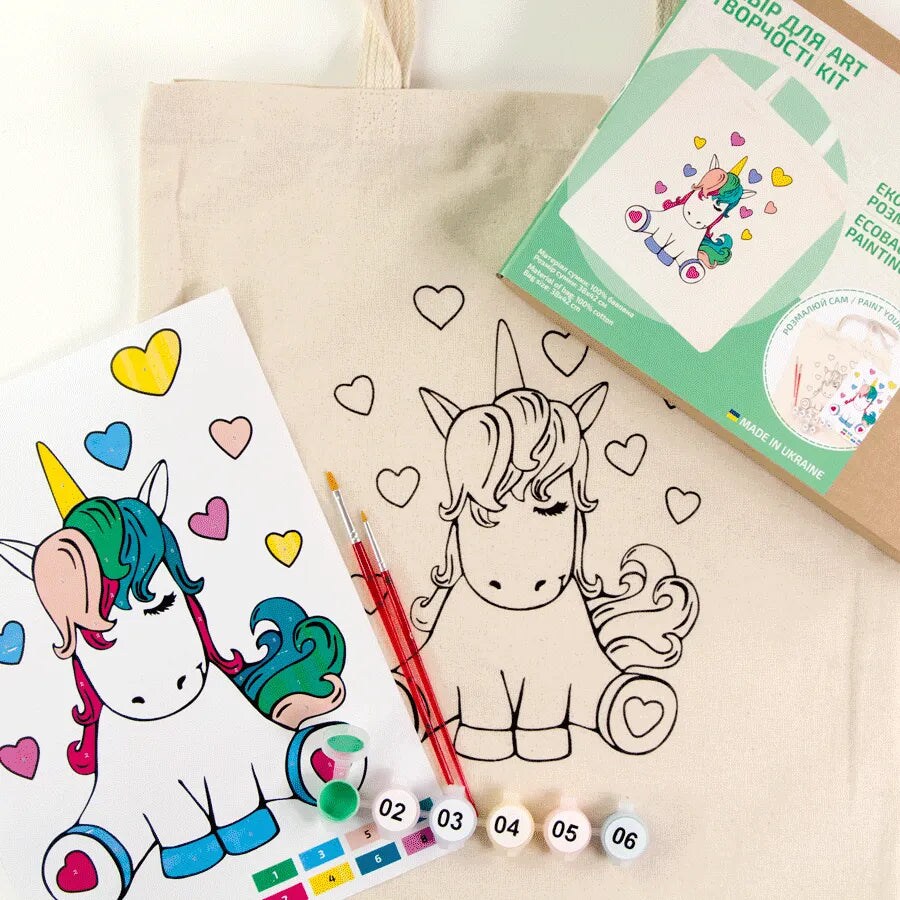 Rosa Talent Unicorn - Shopper Coloring Kit. Ecobag Painting Kit, Cotton 0.03 lb/in2, 14.96*16.54 inches.