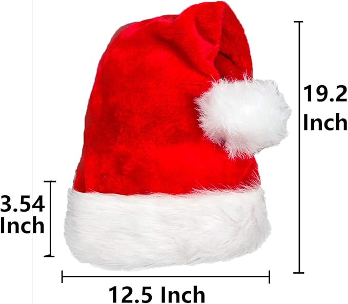 6 Pack Plush Santa Hat Confortable Velvet Red Christmas Hat for Christmas Party Favors Fit for Adults and Kids