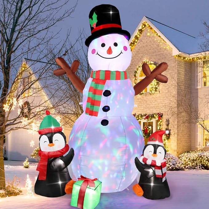 6ft Christmas Inflatables Christmas Decorations Outdoor, Inflatable Snowman Penguin Blow Up Yard Decorations with Rotating LED Lights for Indoor Outdoor Christmas Decorations Yard Garden Decor