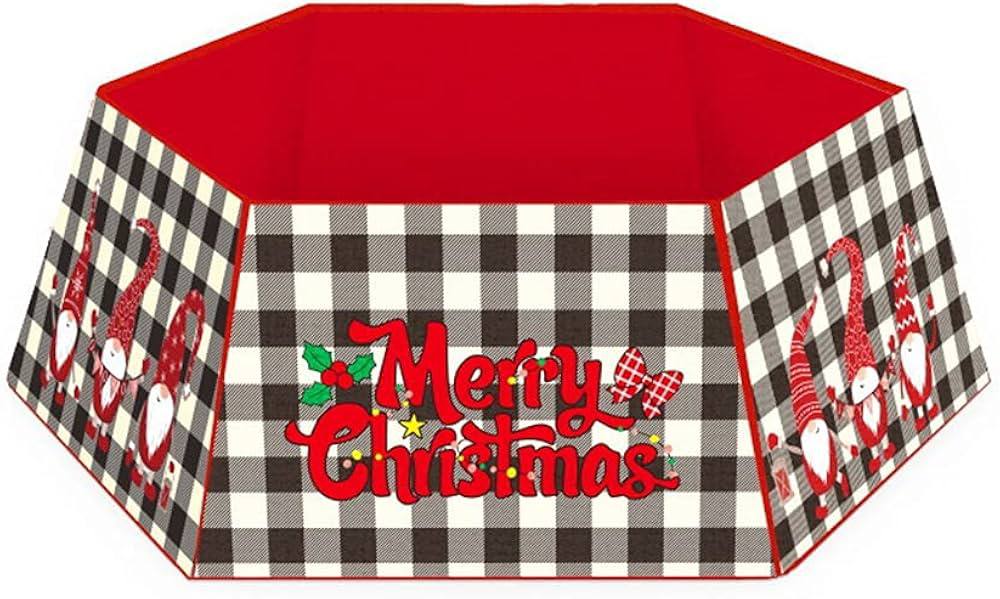 31in Buffalo Plaid Christmas Tree Collar Hexagon Christmas Tree Ring for Artificial Trees Christmas Tree Skirt