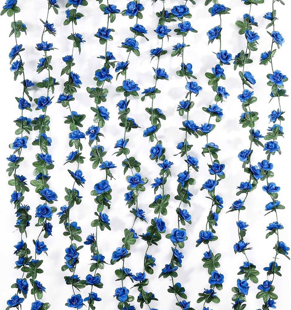 5pack Artificial Rose Rattan Garland Fake Rose Vine Hanging Rose Ivy Navy Blue Flowers Home Hotel Office Wedding Party Garden Craft Art Decoration