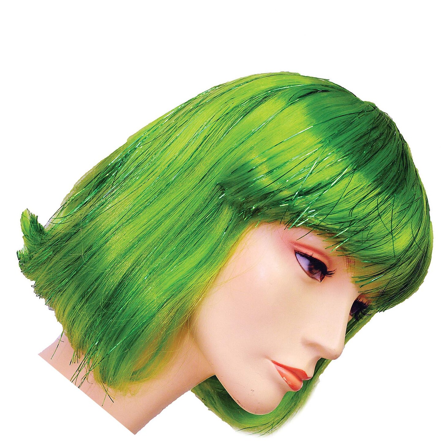 China Doll Wig Green with Tinsel Shine