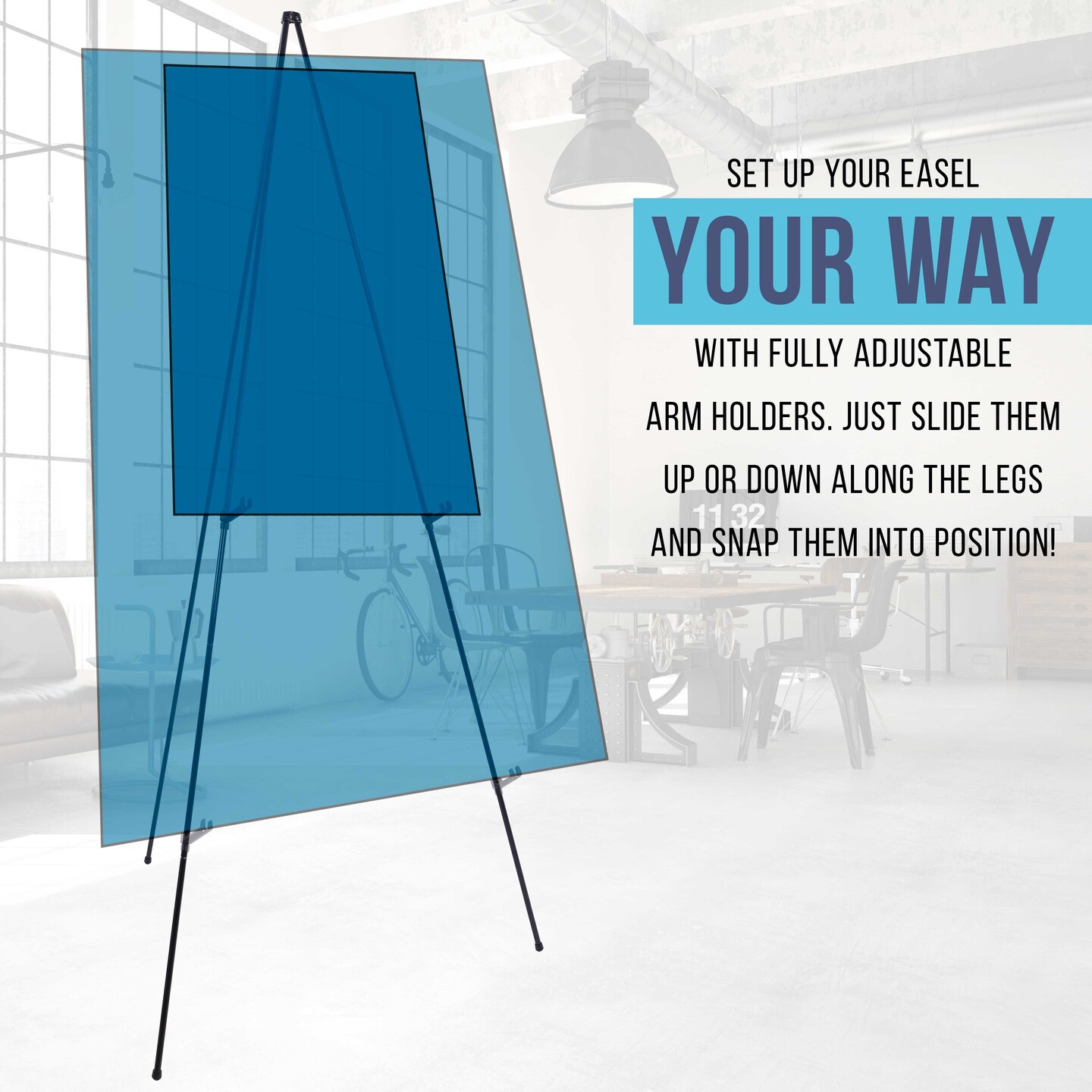 63&#x22; High Metal Folding Display Easel - Adjustable Height, Instantly Collapses, Holds 5 lbs - Portable Art Easel Stand - For Sign, Poster, Canvas, Painting, Picture Display