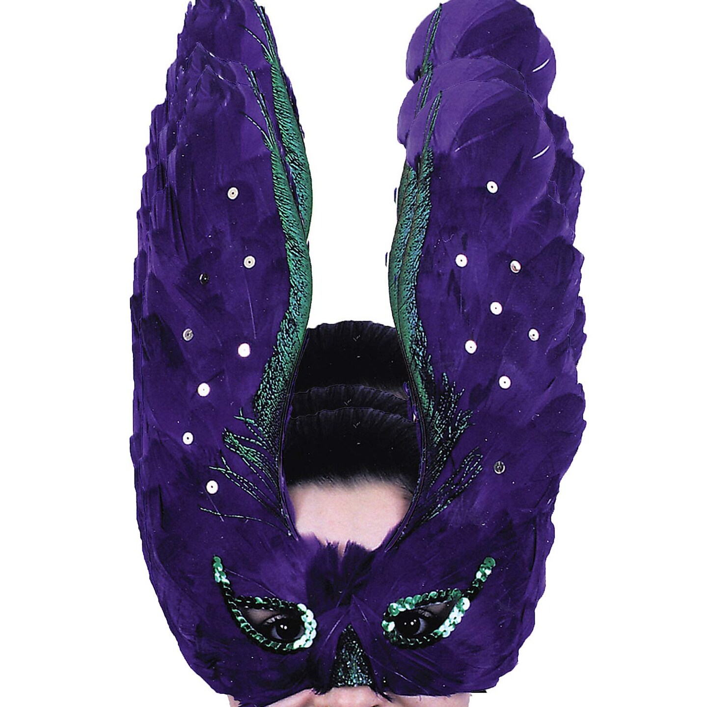Mardi Gras Feather Mask Purple with Sequin