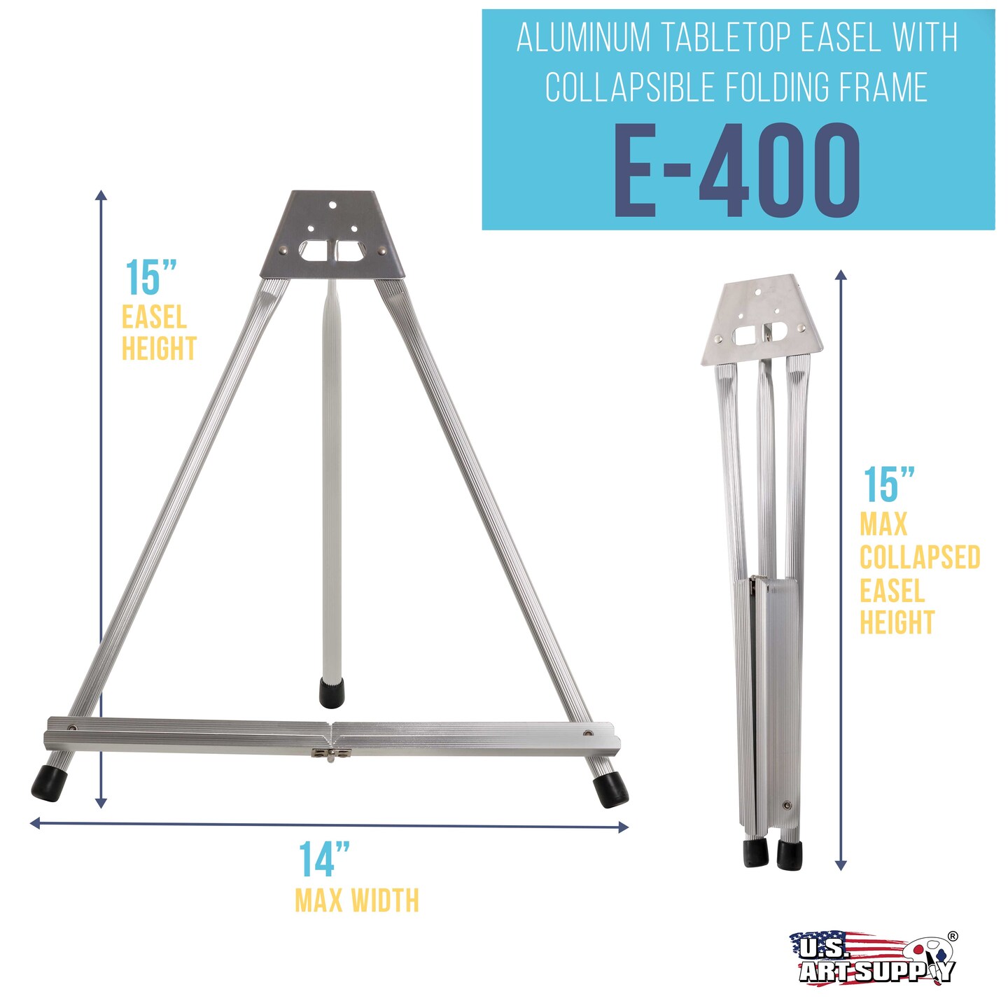 15&#x22; High Aluminum Tabletop Display Easel with Collapsible Folding Frame - Portable Artist Tripod Stand - Holds Canvas, Paintings, Books, Presentations