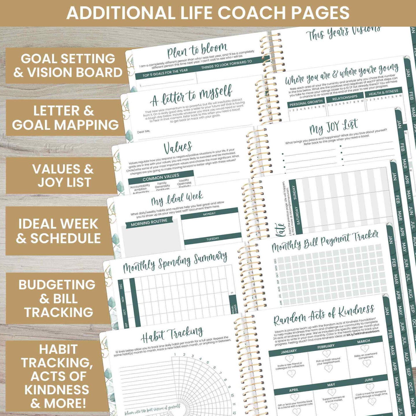 bloom daily planners 2025 Soft Cover Planner, 5.5&#x22; x 8.25&#x22;, Eucalyptus, White