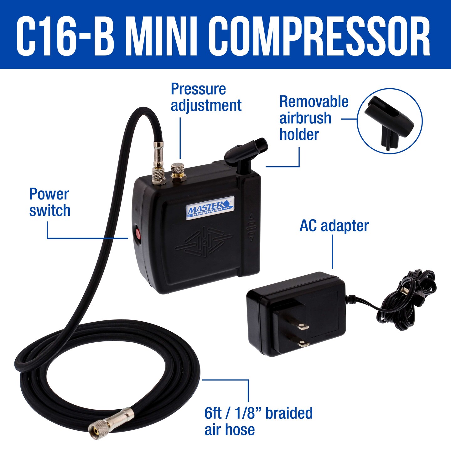 Master Performance G23 Airbrush Kit with Master Black Mini Portable Compressor C16-B &#x26; Air Hose