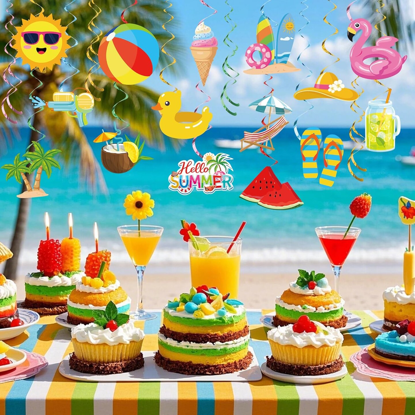 36 PCS Summer Party Hanging Swirls Pool Beach Swirls Decorations