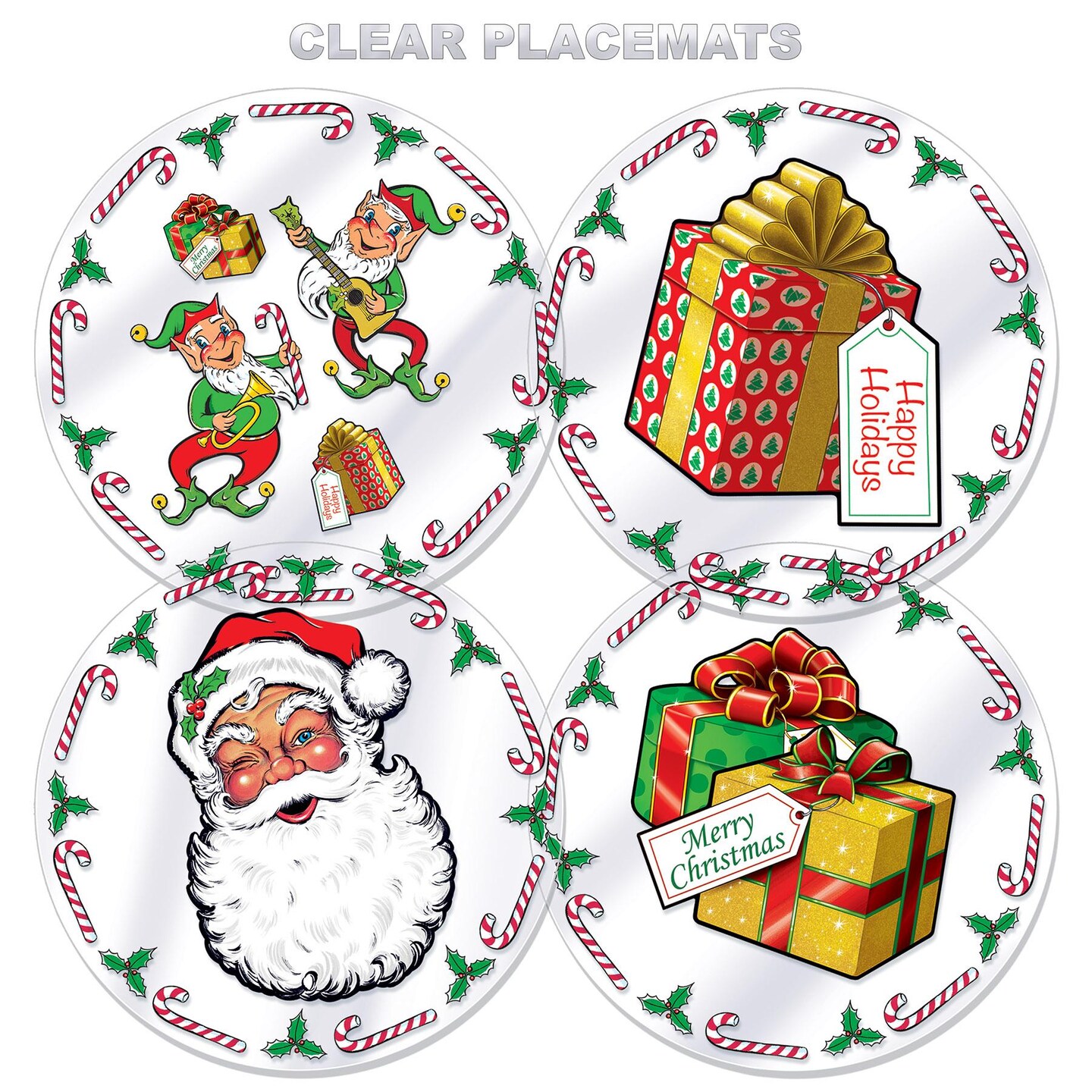 48 Pack Beistle Christmas Plastic Santa&#x27;s Workshop Round Placemats