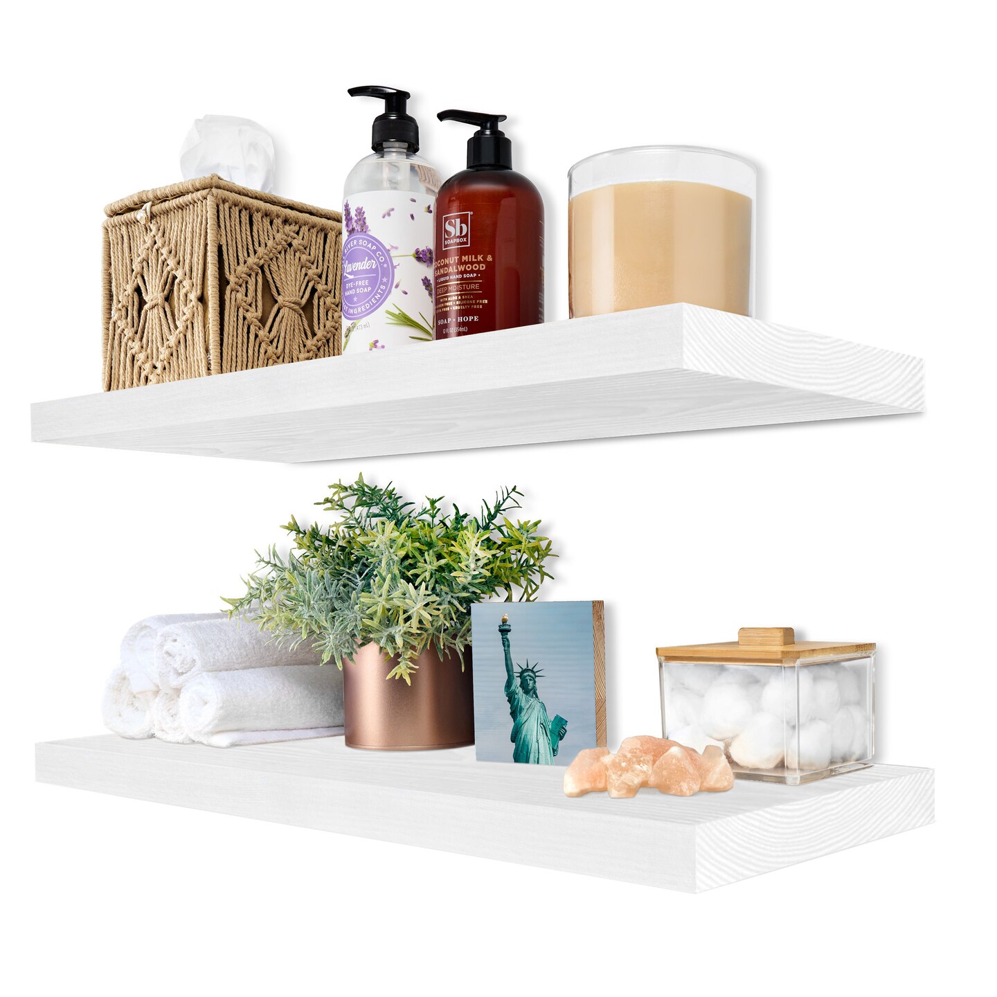Sorbus Wood Floating Shelves for Wall - 24” Solid Wood Wall Shelves for Bathroom Decor, Books, Bedroom & Living Room - Set of 2 Black Wall Mounted Kitchen Shelves - Durable 100% Premium Solid Pine