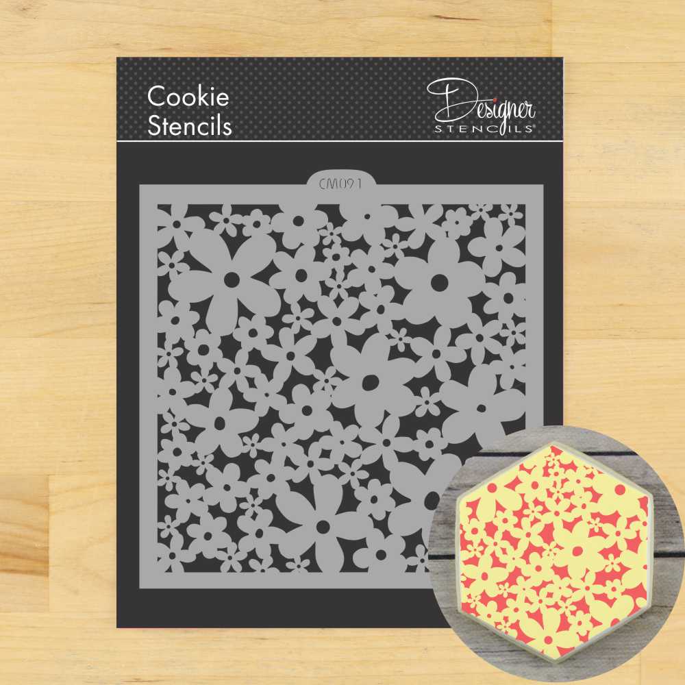 Daisy All-Over Cookie &#x26; Craft Stencil | CM091 by Designer Stencils | Cookie Decorating Tools | Baking Stencils for Royal Icing, Airbrush, Dusting Powder | Craft Stencils for Canvas, Paper, Wood | Reusable Food Grade Stencil