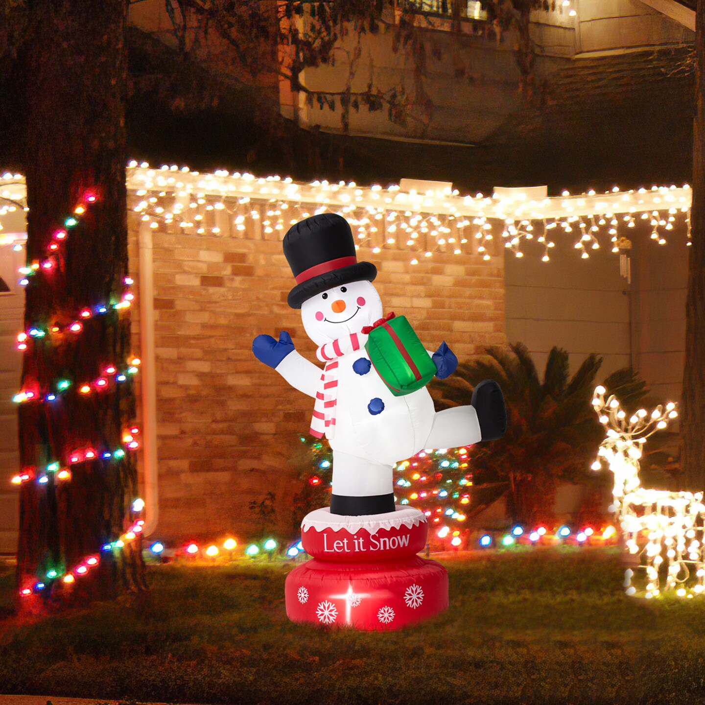 Set of 2 6FT Lighted Inflatable Rotating Snowman D&#xE9;cor
