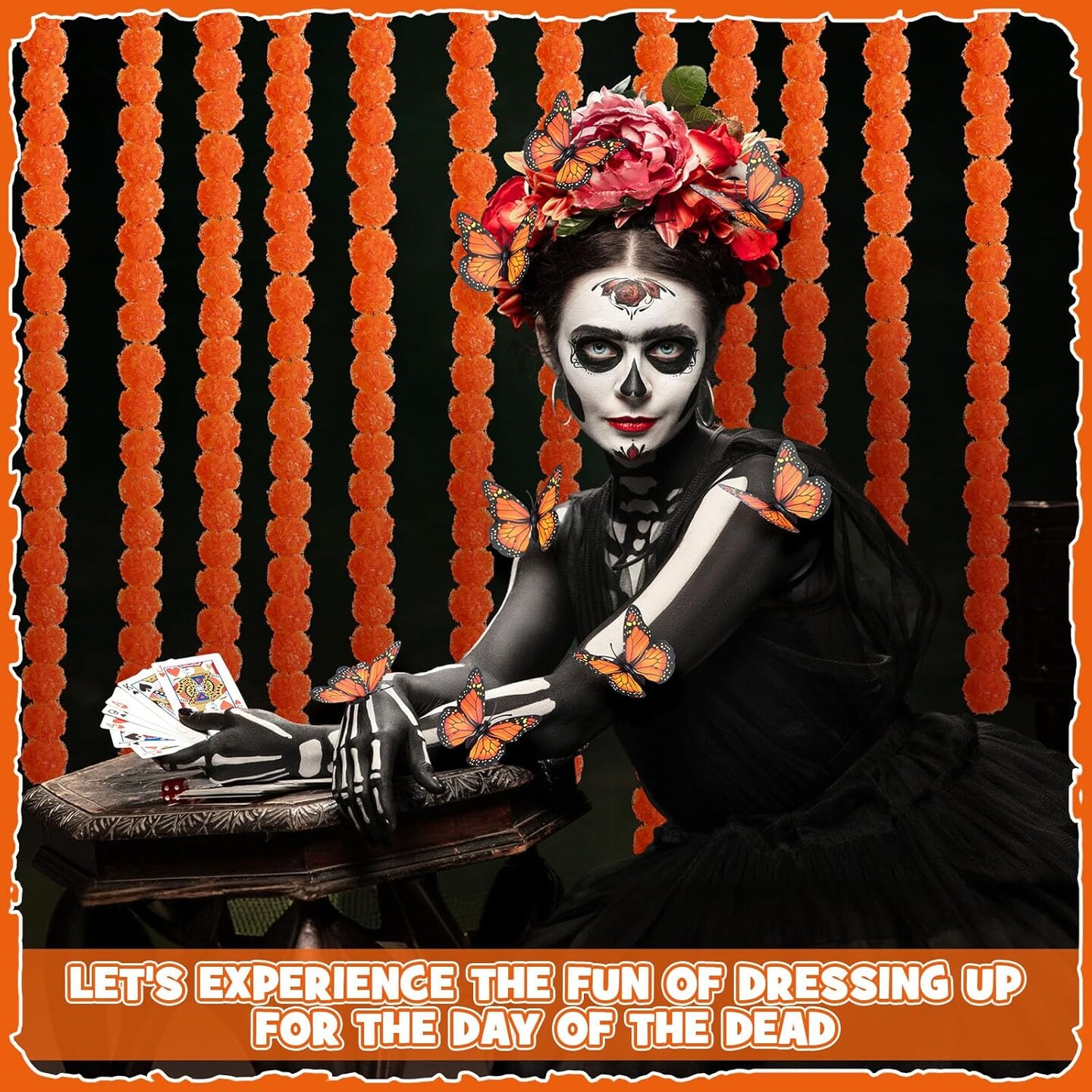 40 Pieces 5 ft Day of The Dead Marigold Garland Set (Orange)