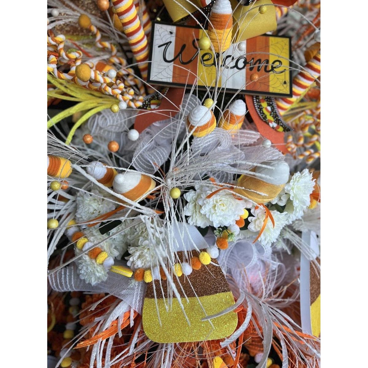 9.5&#x22; Glitter Eva Trick or Treat Candy Corn Sign