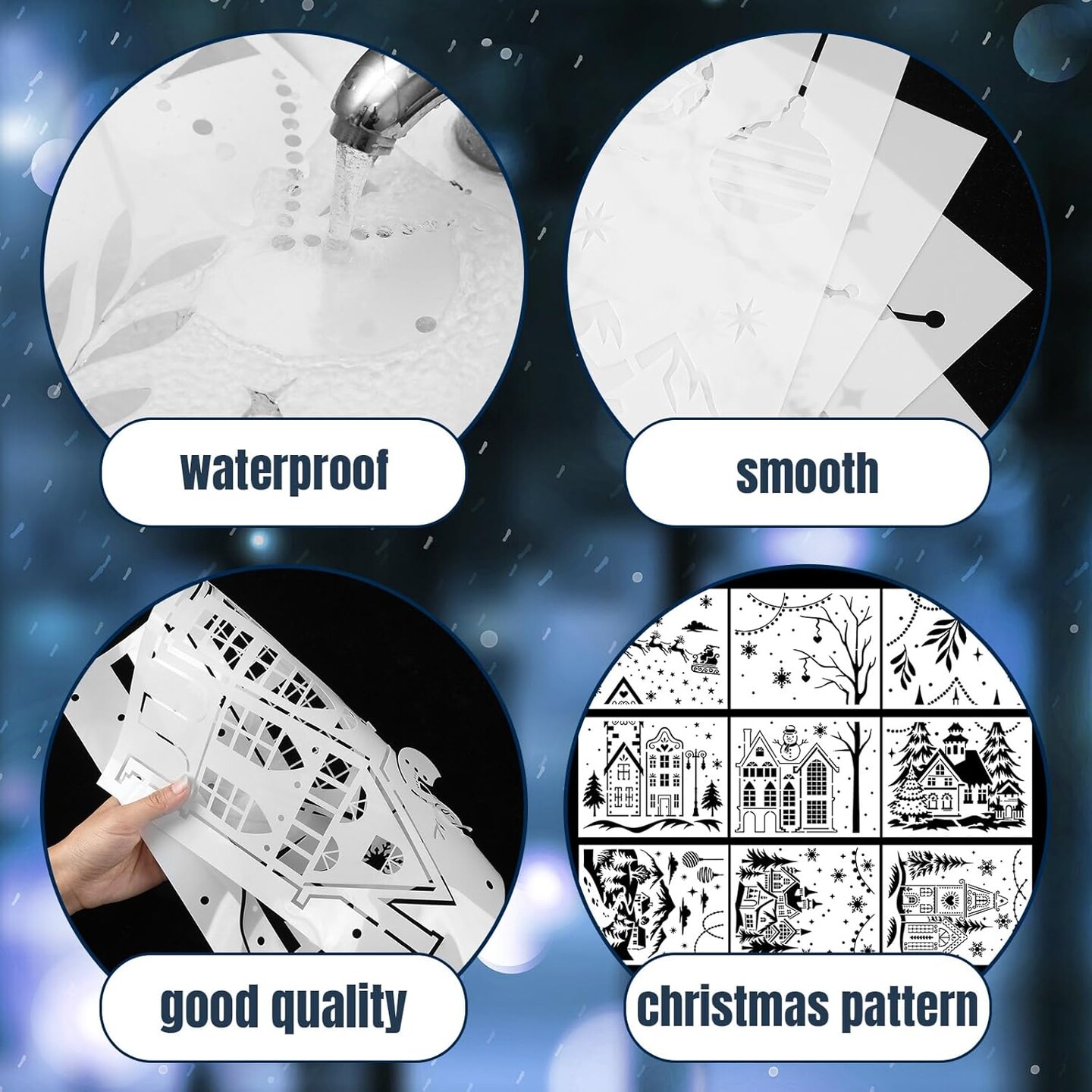 12 Pcs Christmas Stencils for Window Glass 13.78 x 11 Inch