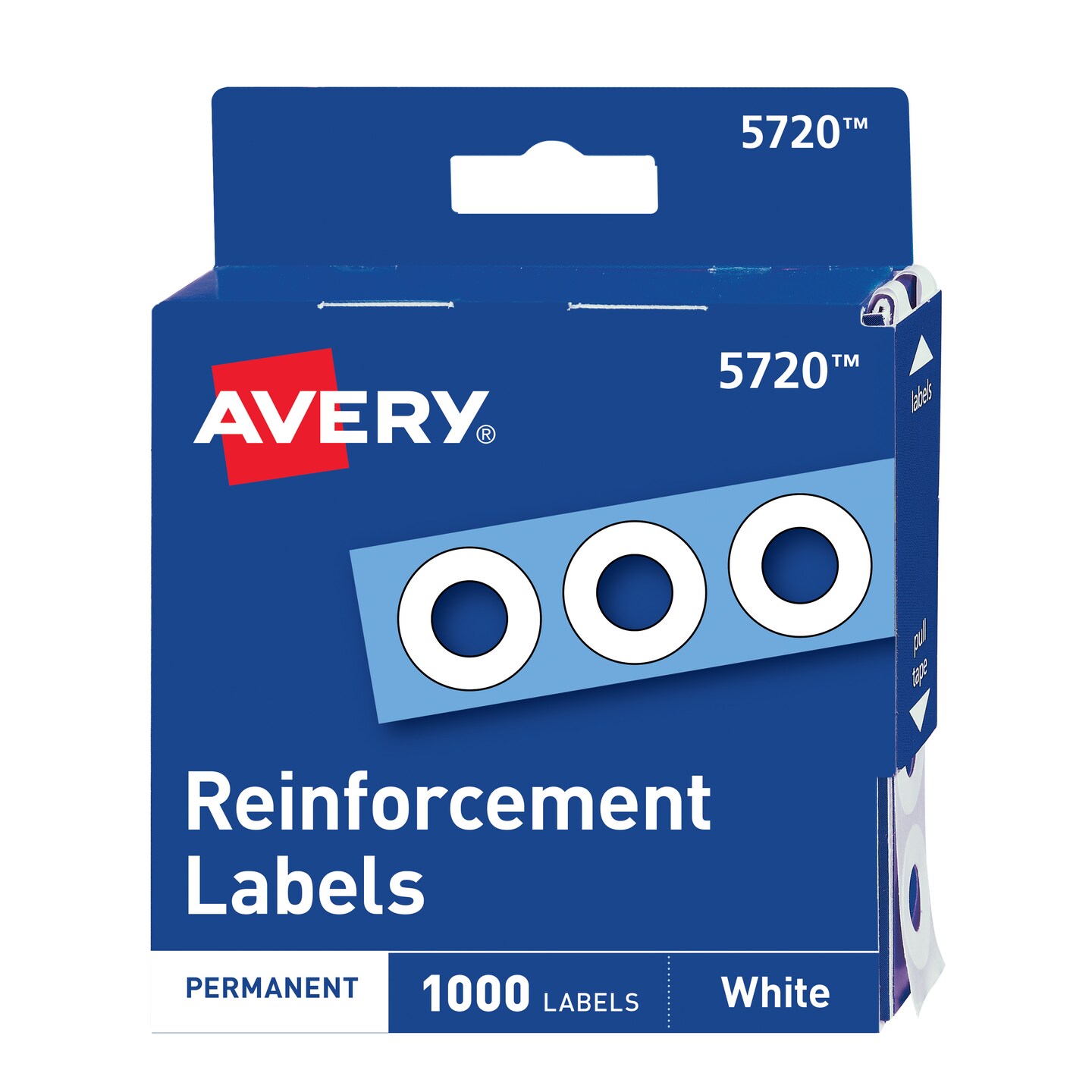 Avery Self-Adhesive Hole Reinforcement Stickers, 1/4" Diameter Hole Punch Reinforcement Labels, White, Non-Printable, 1,000 Labels Total (5720)