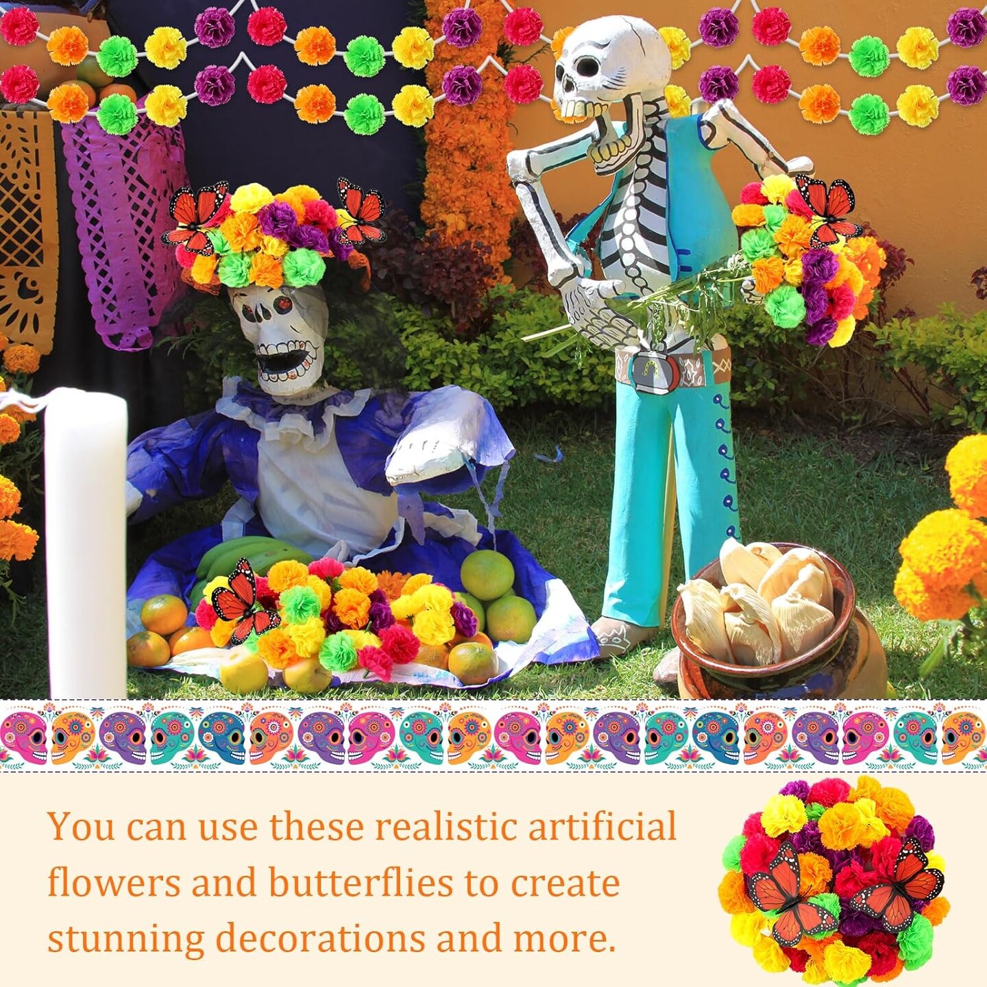 62 Pcs Day of The Dead Decorations(Multi Color)1.97&#x22;D x 1.97&#x22;W x 1.57&#x22;H