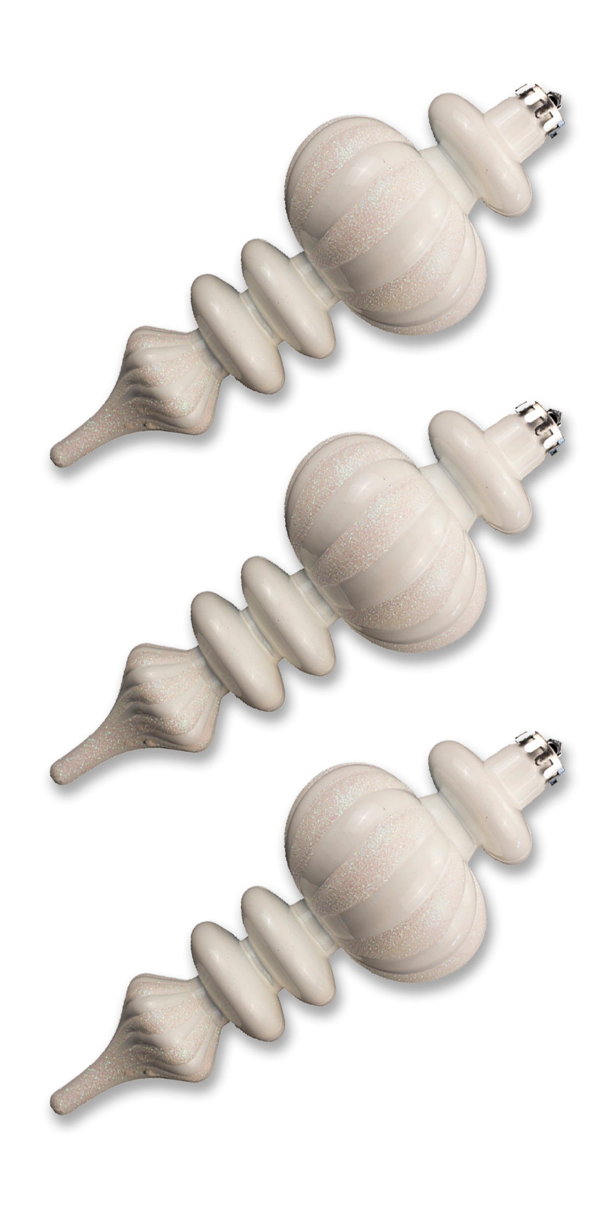 3 Pack 9&#x22; White Finial Ornament with White Glitter