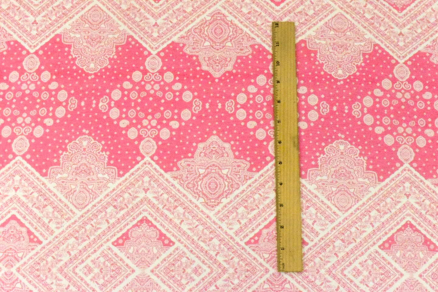 Geranium Pink-White Baroque Border Printed Stretch Rayon ITY Jersey Fabric By the Yard