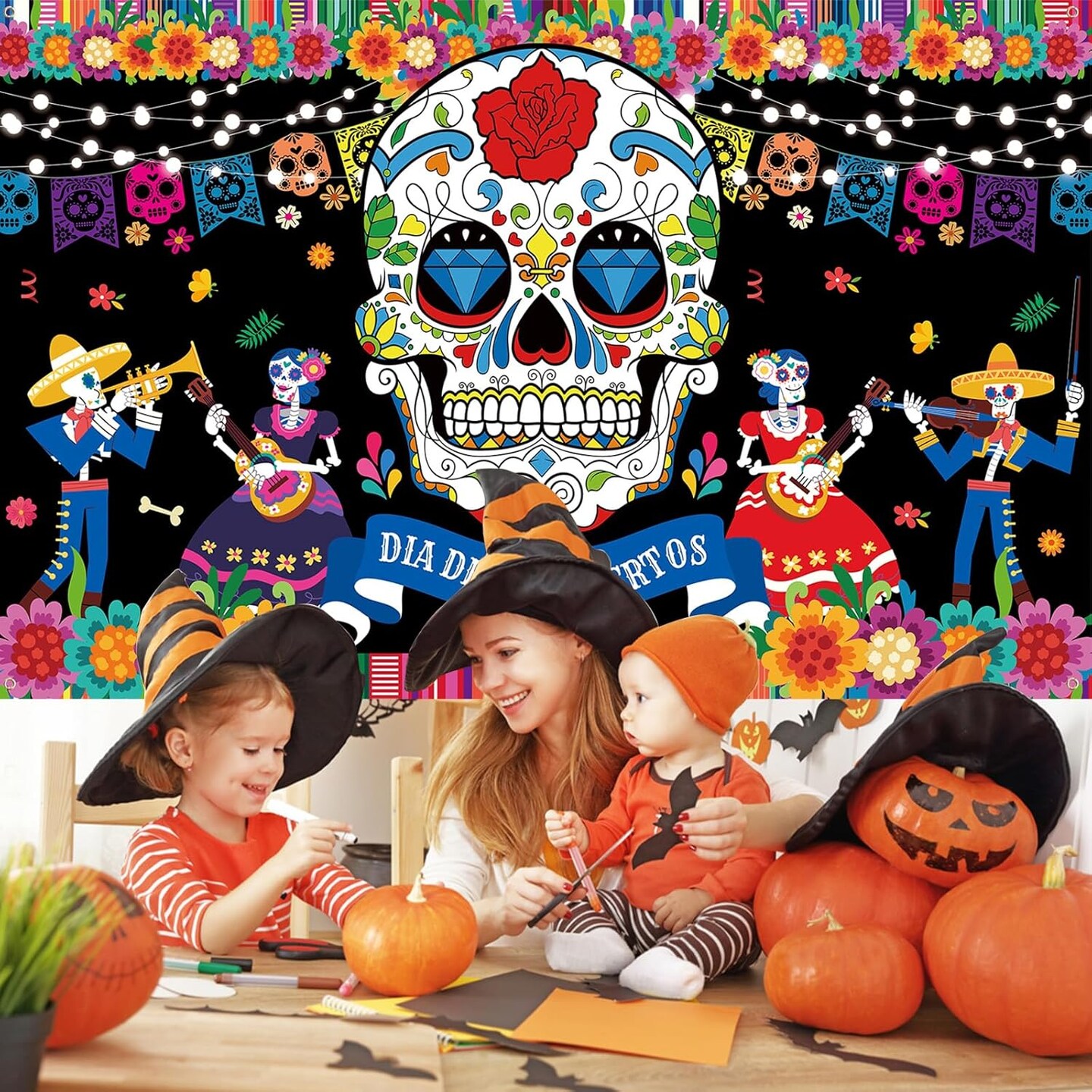 Day of The Dead Banner Extra Large Dia De Los Muertos Backdrop Banner(Colorful)