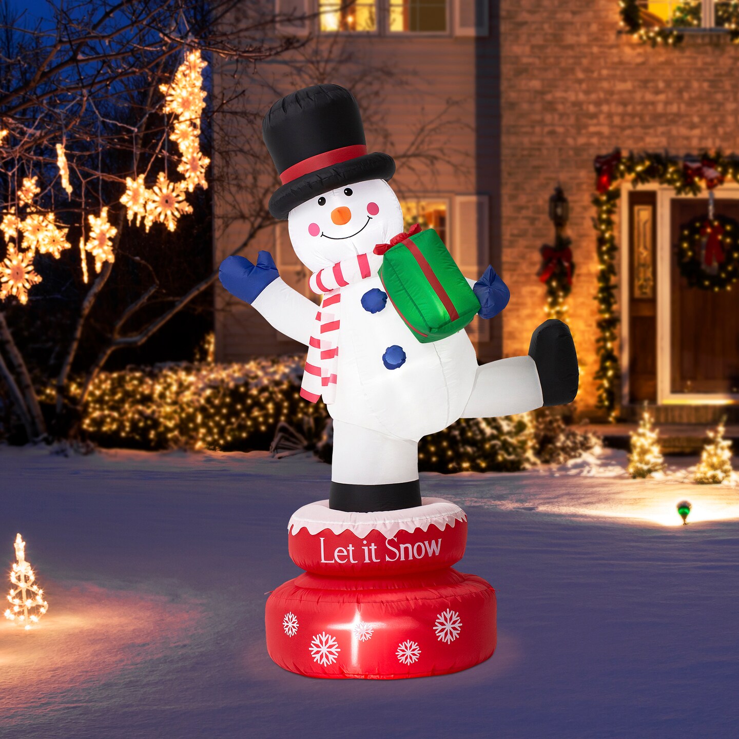 Set of 2 6FT Lighted Inflatable Rotating Snowman D&#xE9;cor