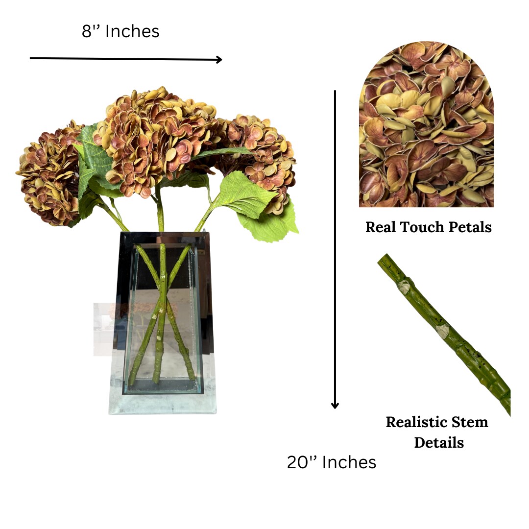 Ariane Brown Hydrangea Flowers Real Touch Artificial Hydrangea Stem Faux Brown Floral Decor for Home, Wedding & Centerpieces