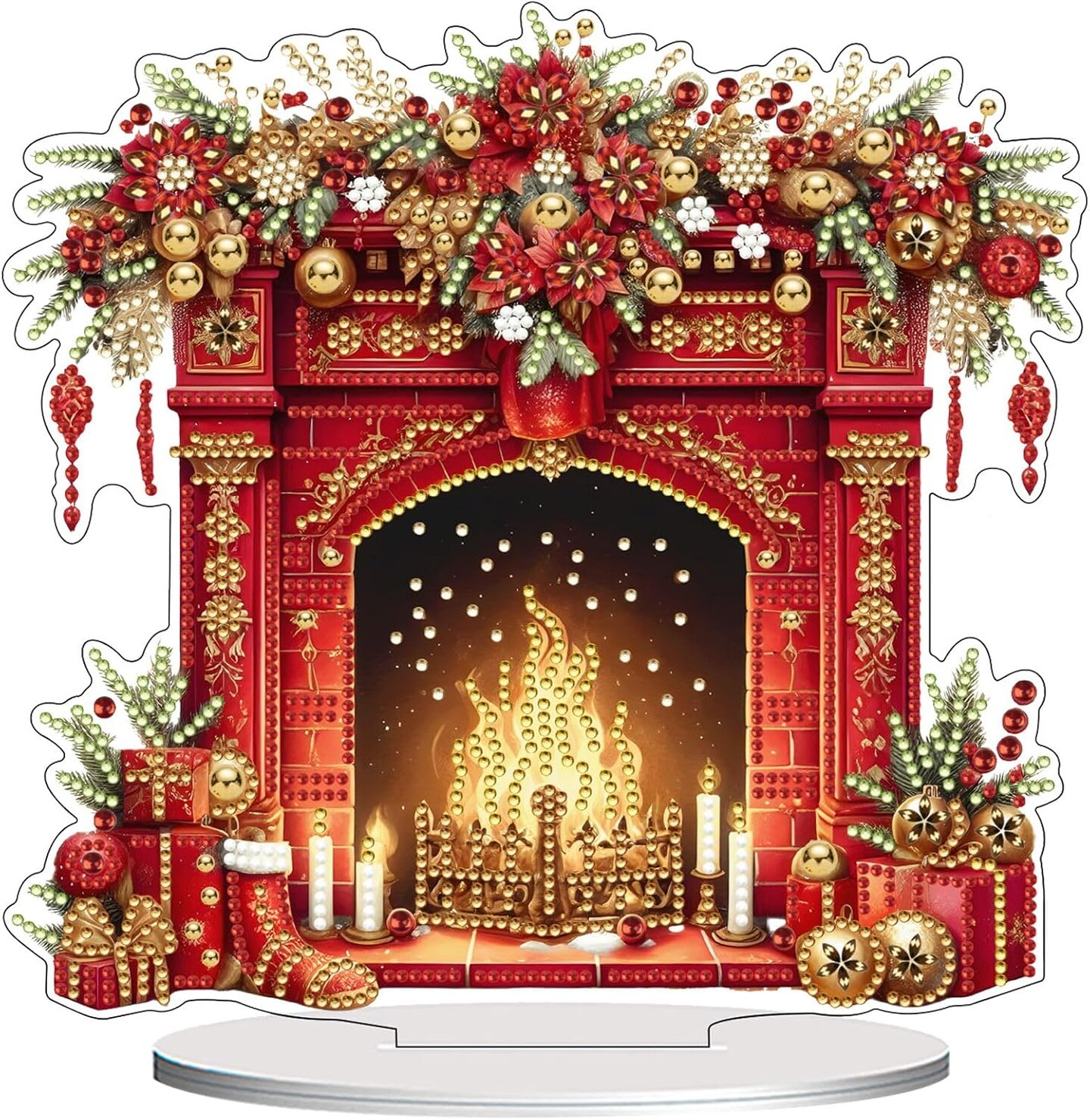 Christmas Fireplace Diamond Art Tabletop Ornament Kit Double Sided