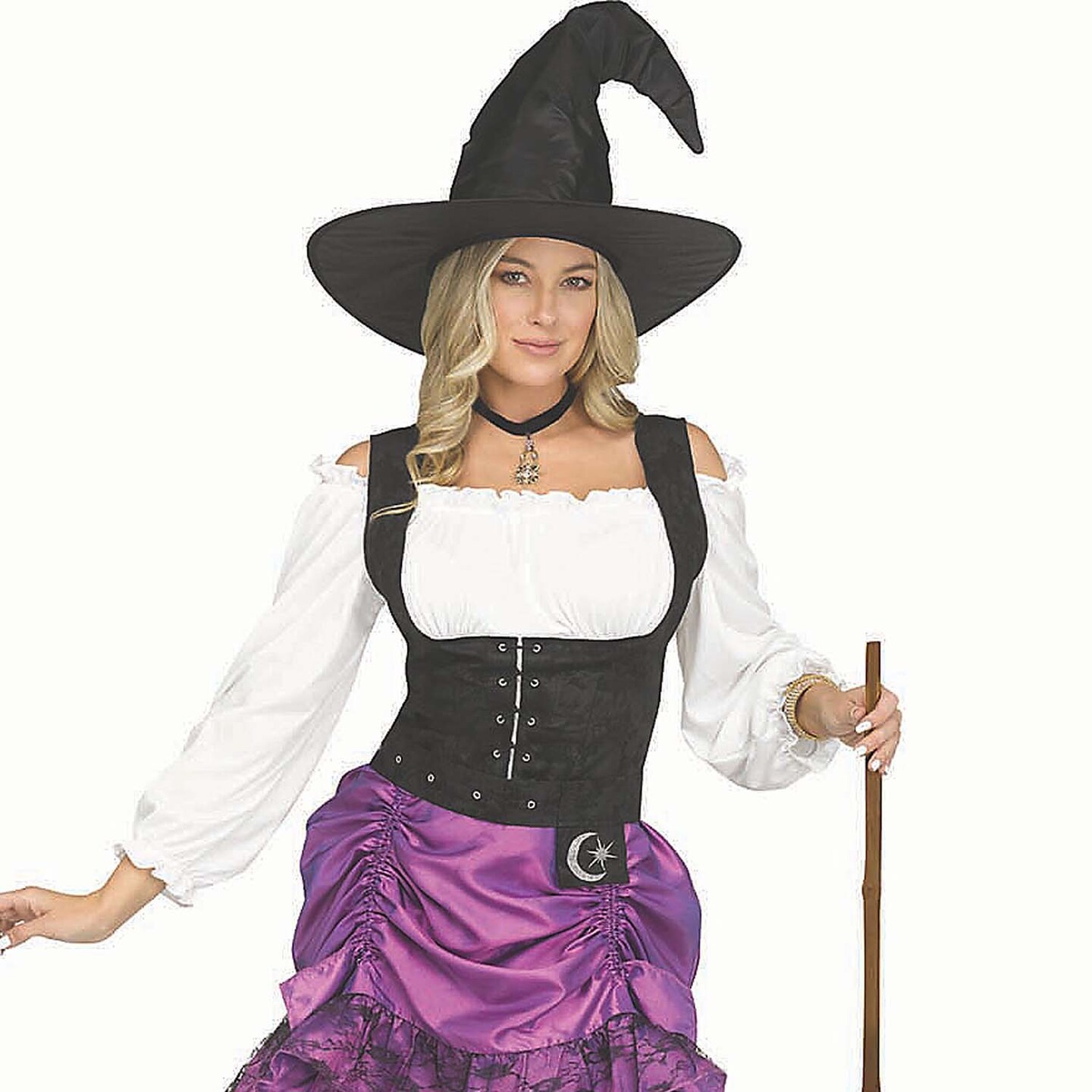 Womens Black, Purple &#x26; White Renaissance Witch Dress Costume