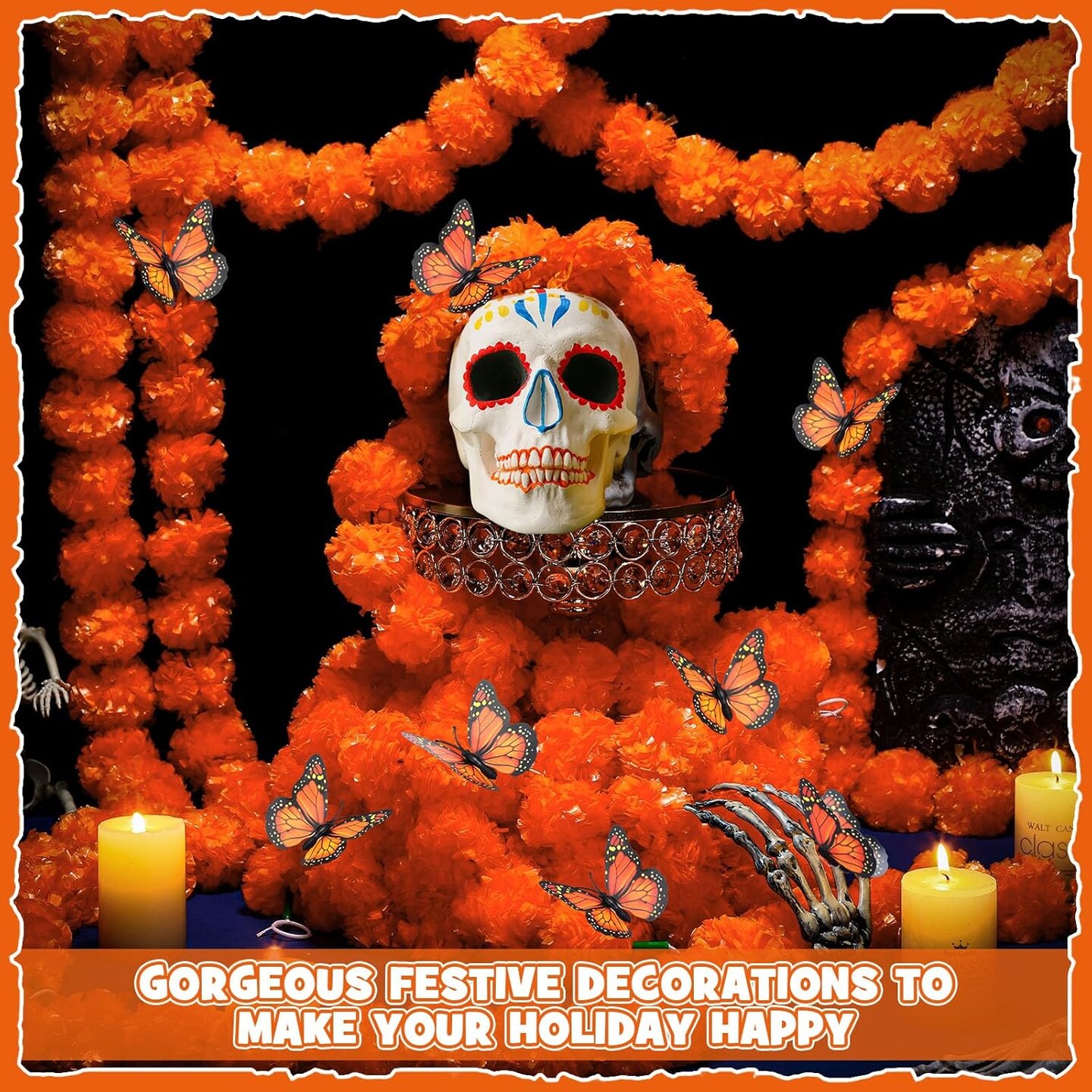40 Pieces 5 ft Day of The Dead Marigold Garland Set (Orange)