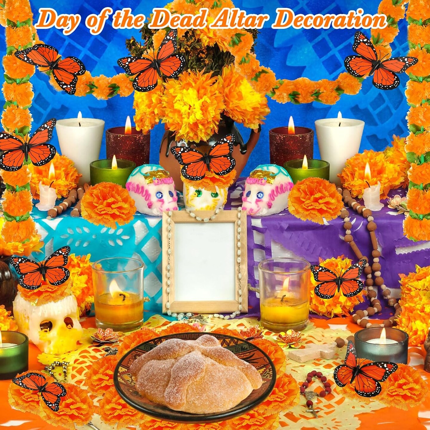 38 Day of The Dead Decor - 2 Pcs 4.9 ft Marigold Garland (Mainly Orange)