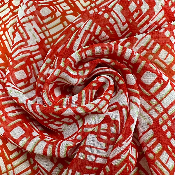 Red Diamond Poly Print Chiffon Fabric By the Yard