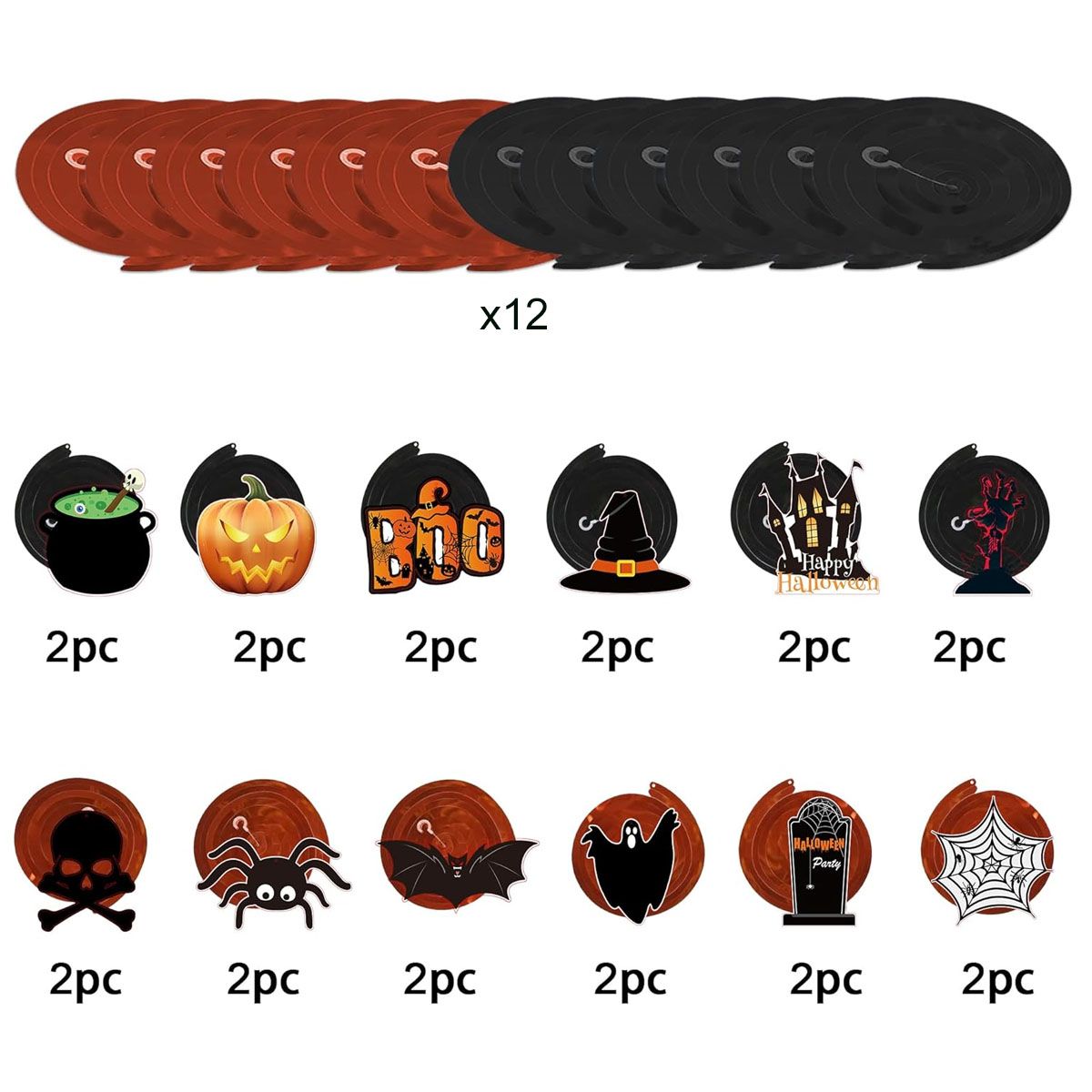 36Pcs Halloween Hanging Swirl Decorations Skeleton Spider Ghost Spooky Ceiling Decor Double Sided Paper Boo Day Card Foil Streamers for  Outdoor Indoor Halloween Trick or Treat Decor Supplies