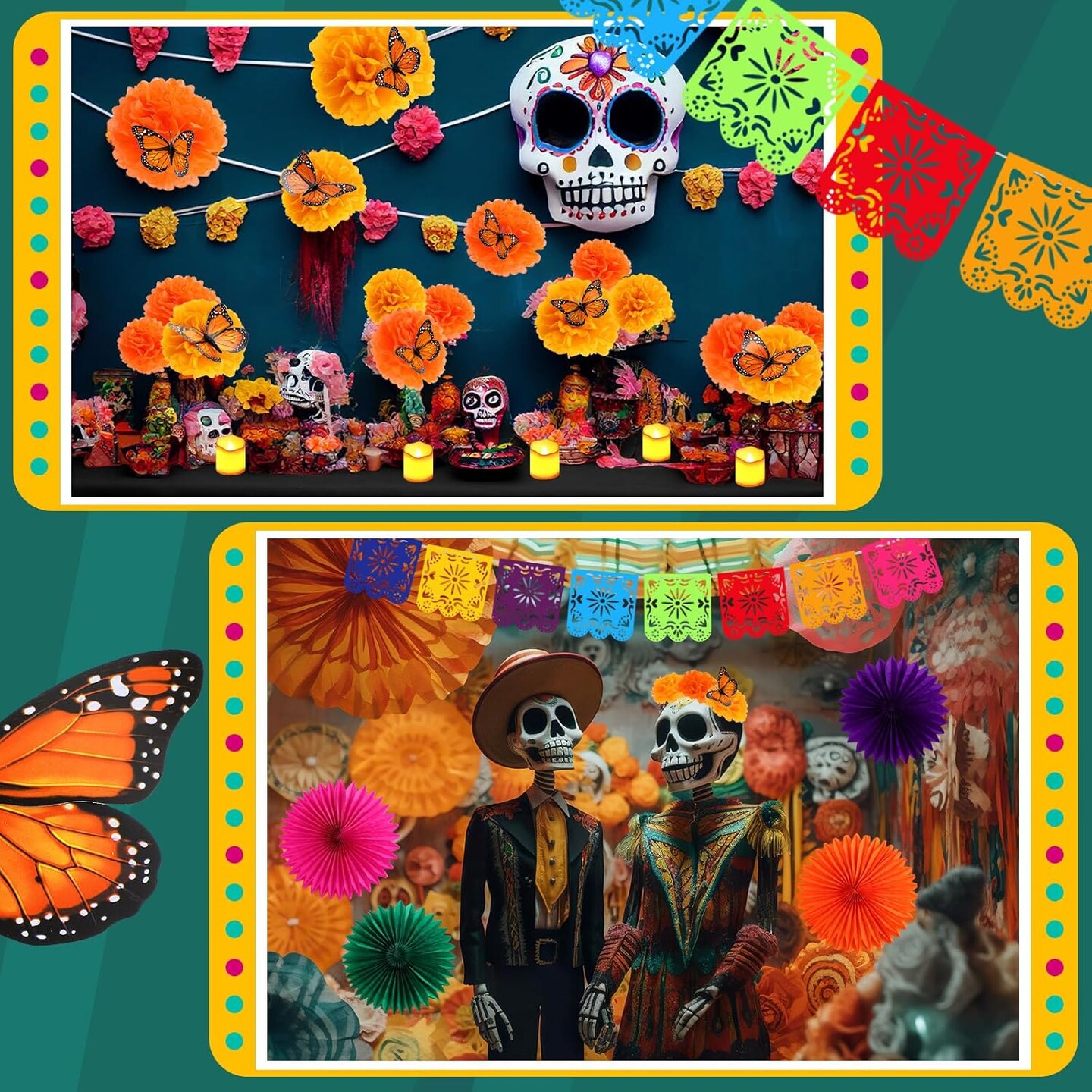 82 Pcs Day of the Dead Altar Kit(Cute Color)11.81 x 4.72 x 0.78 inches