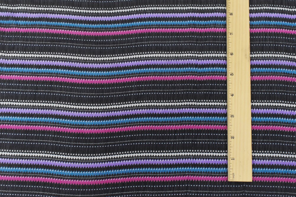 Black-Pink-Multi Mini Wave Stripe Printed Poly Crinkle Yoryu Chiffon Fabric By the Yard