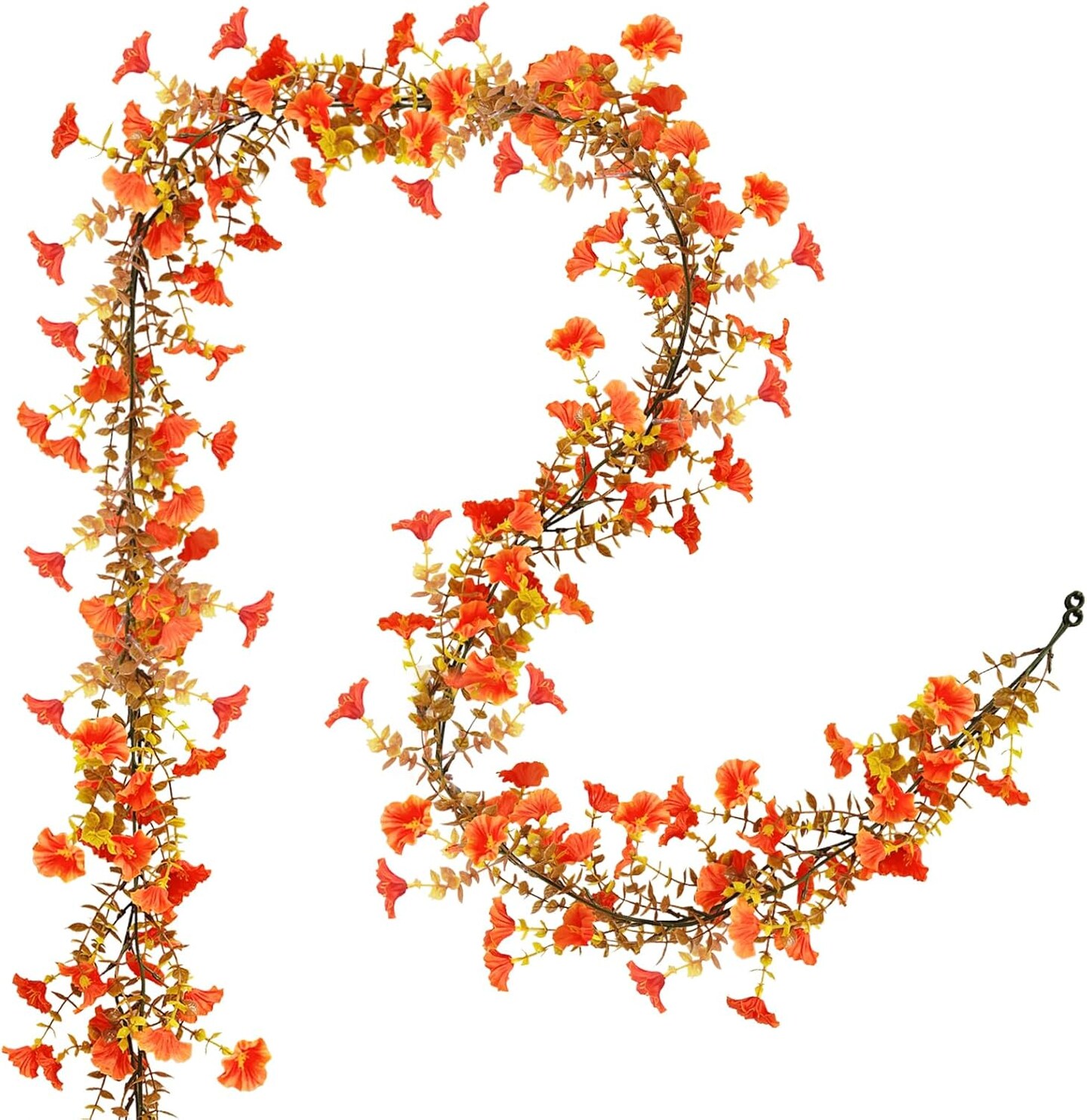 2 Pack Fall Artificial Flowers Garland, 6 FT Faux Morning Glory Fall Floral Vine(Orange)1 x 1 x 72 inches