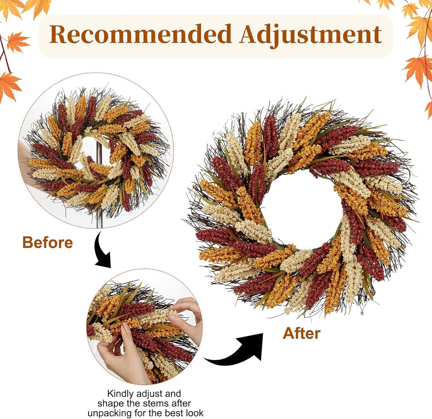 Fall Wreaths for Front Door(Multicolor)2.36&#x22;D x 16&#x22;W x 16&#x22;H