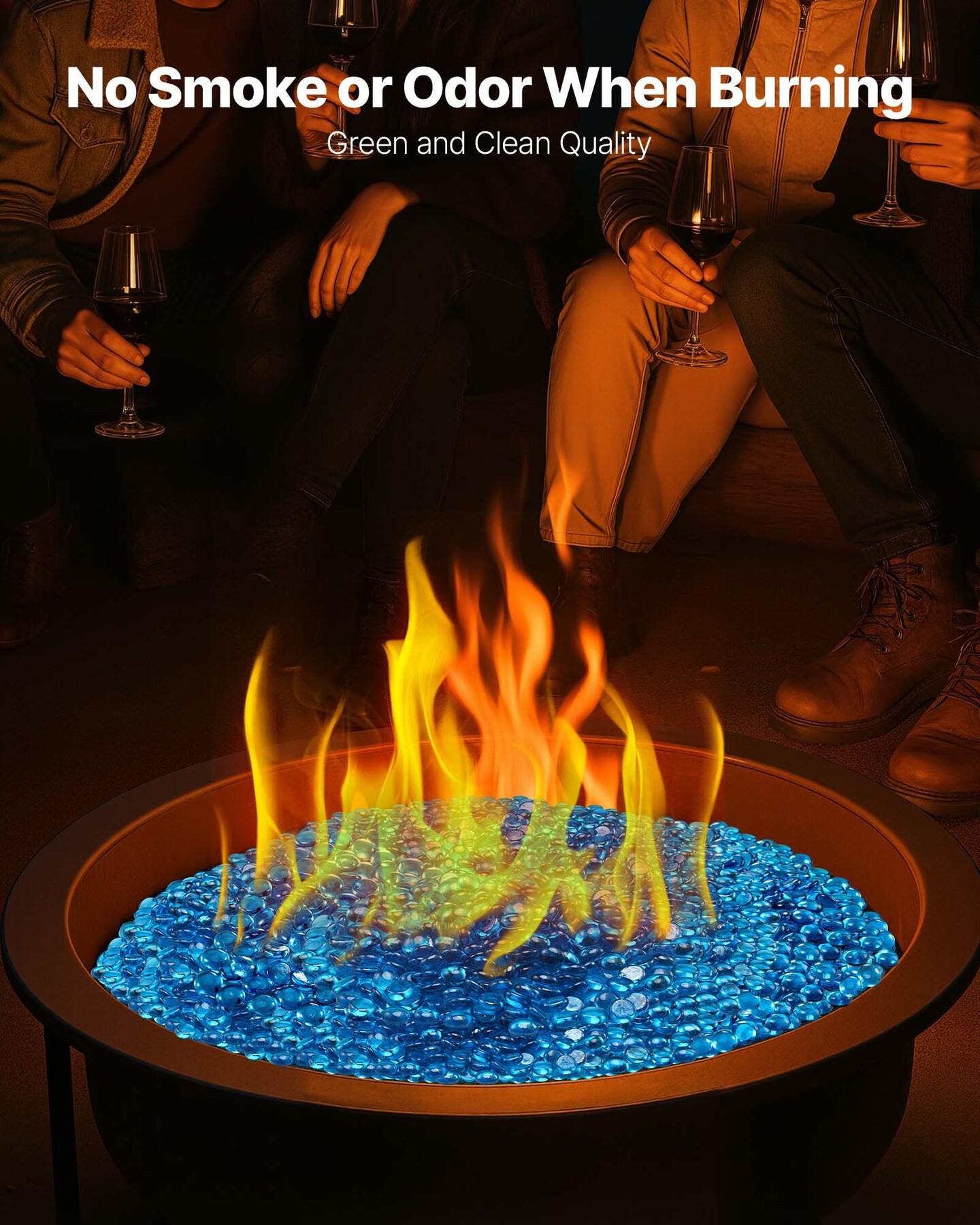 10 LBS Fire Glass 3/4-Inch Fireplace Glass Rocks for Fire Pit Caribbean Blue