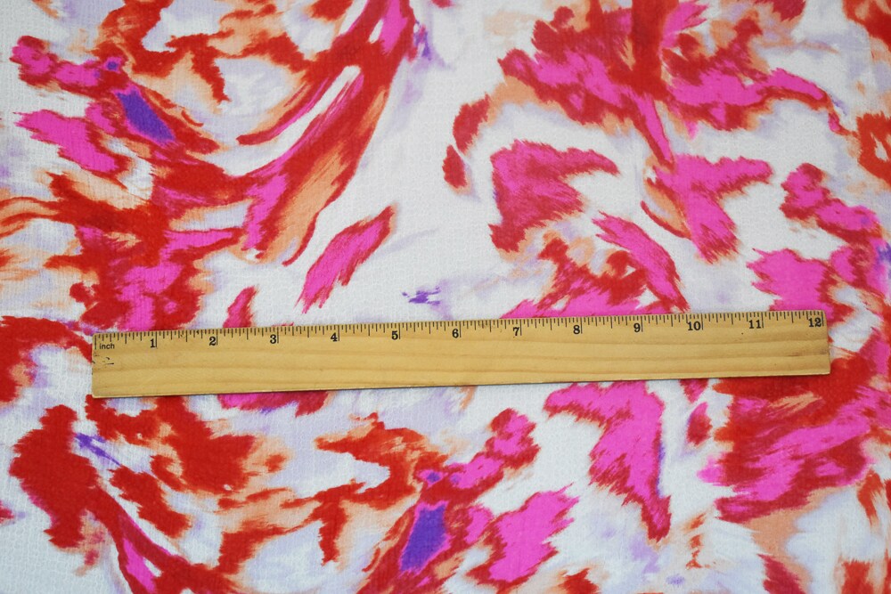 Red-White-Multi Abstract Printed Poly Crinkled Yoryu Chiffon Fabric By the Yard