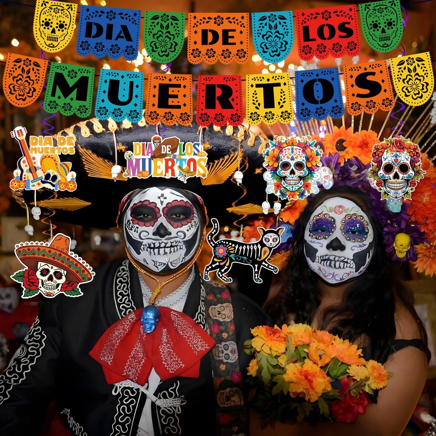 Day of the Dead Decorations, Dia De Los Muertos Decorations(Colorful)5.9"L x 5.7"W