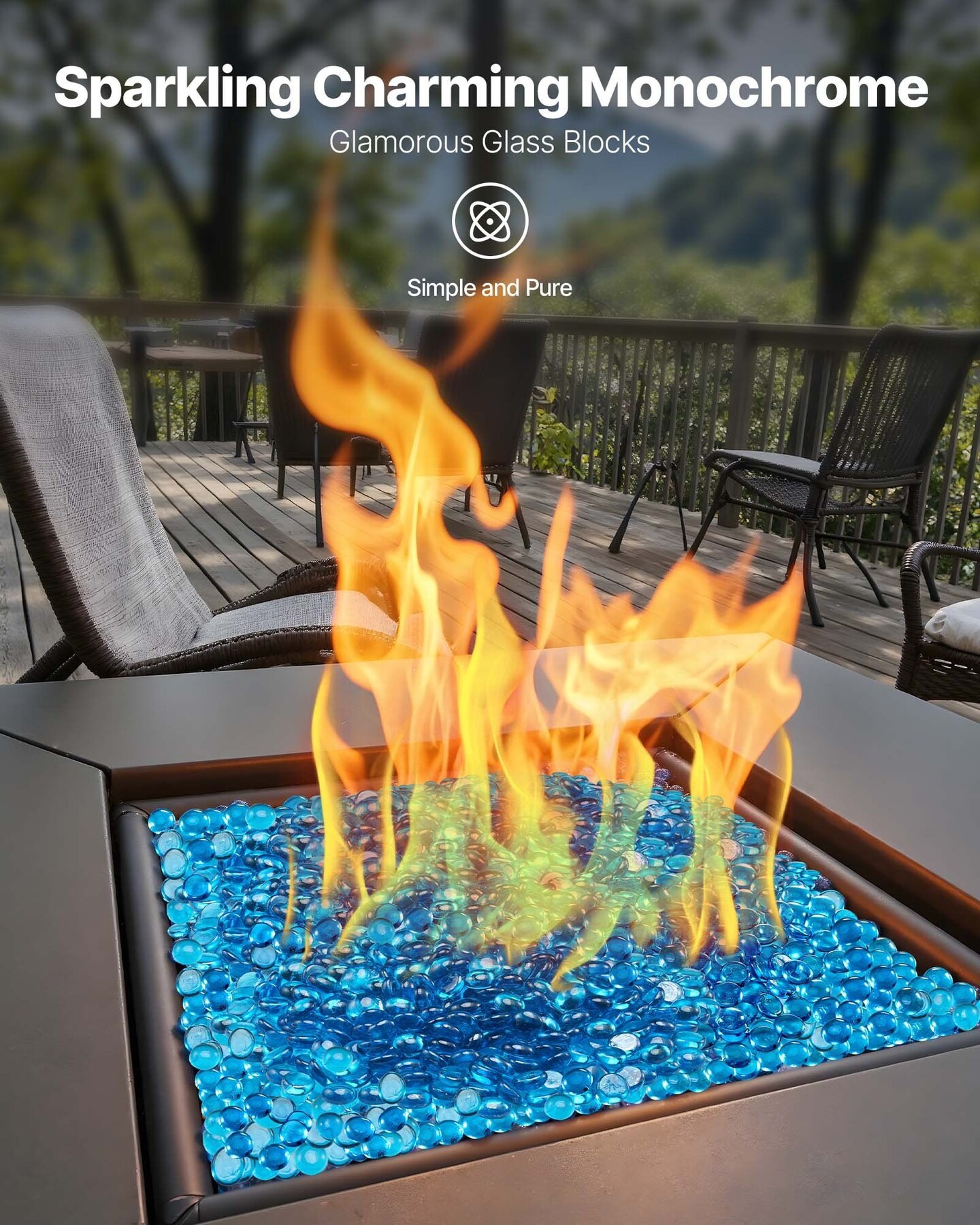 20LBS Fire Glass Beads 3/4-Inch Fireplace Glass Rocks for Firepit Caribbean Blue