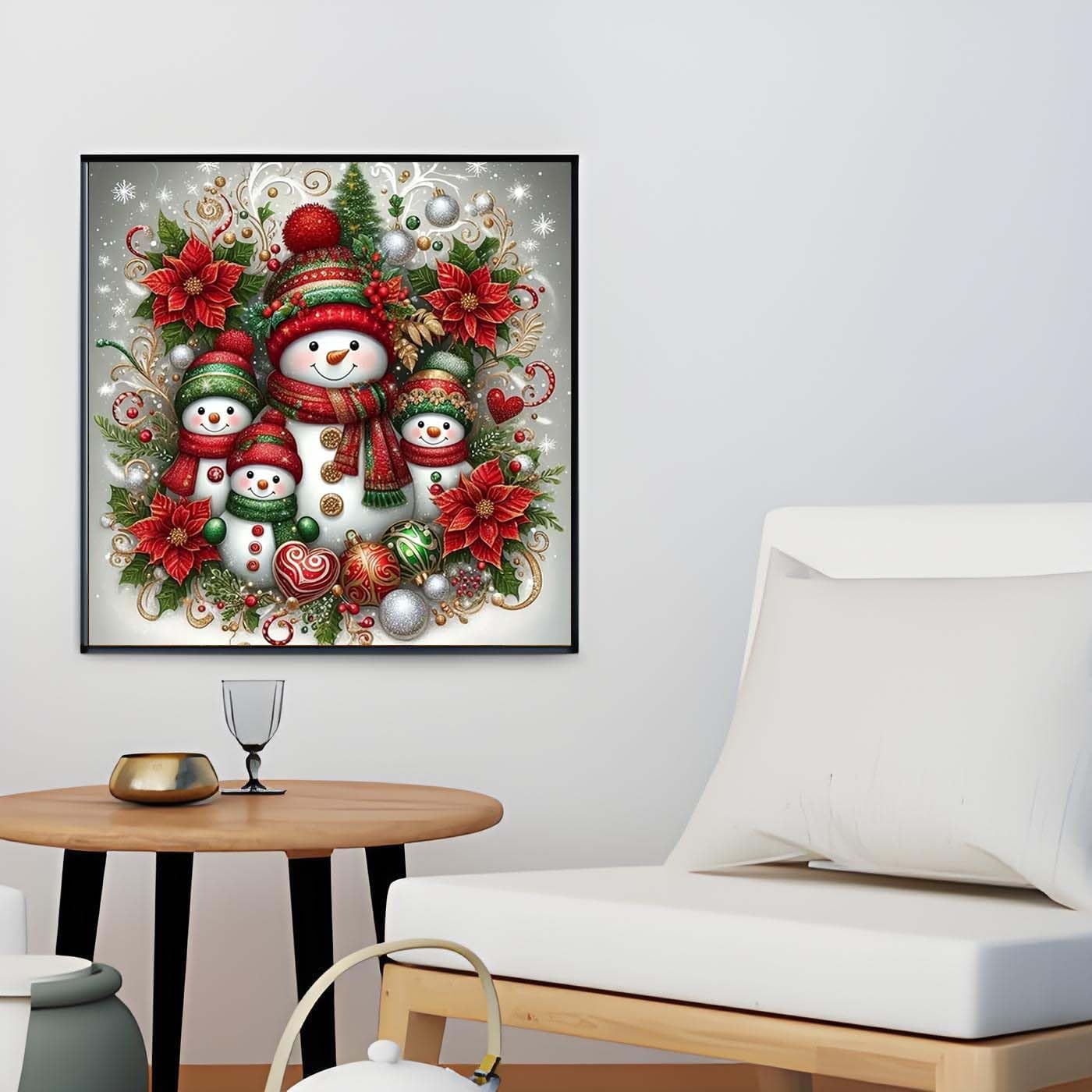 Christmas Snowman Family Diamond Painting Kit for Adults &#x2013; 5D Full Round Drill DIY Diamond Art for Beginners &#x2013; Holiday Gem Dot Craft for Home Wall Decor &#x2013; 12 x 12 Inch