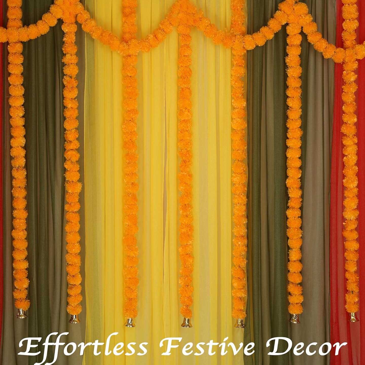 5 PC 4.5 Feet Long Strands Artificial Marigold Flowers (Mango)