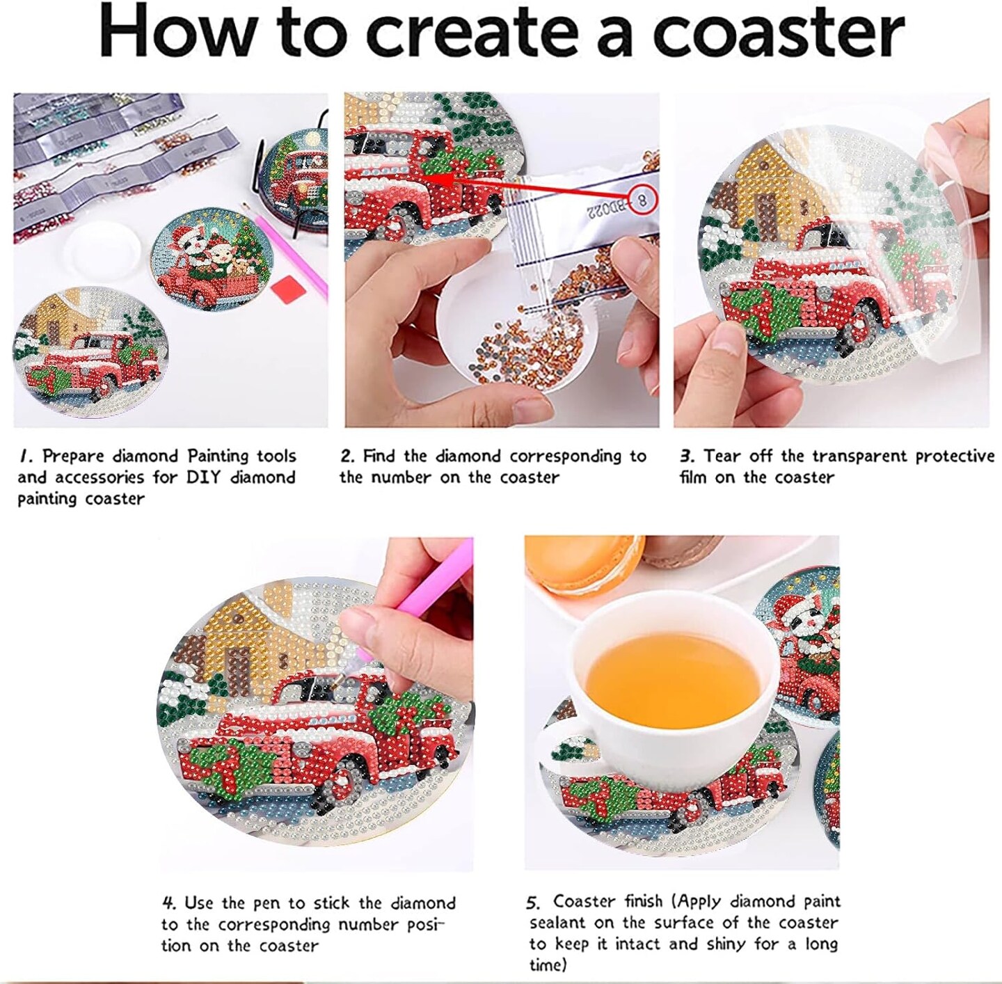 8 Pcs Christmas Diamond Art(Coasters-jxbd26)4&#x22;L x 4&#x22;W