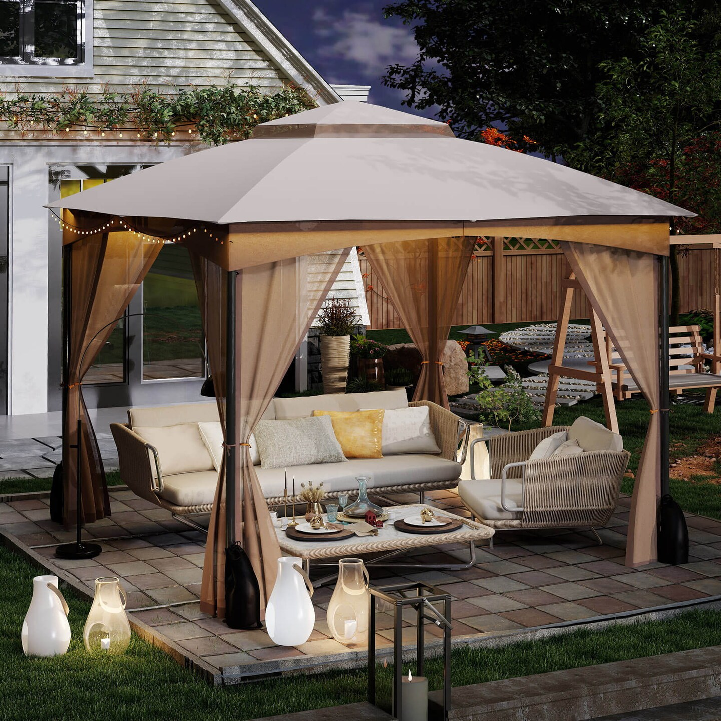 Costway 10x10 FT 2-Tier Patio Gazebo Canopy Netting Heavy-Duty Metal Easy-Setup Outdoor