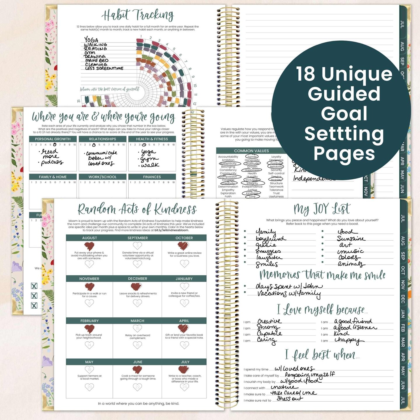 bloom daily planners 2026–2027 Academic Vision Planner, 13-Month Monthly & Weekly Hard Cover, 7.5" x 9", Garden Party