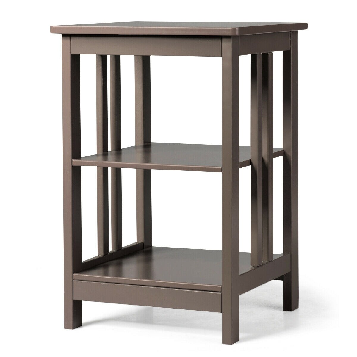 Modern End Table with Double Shelf Storage and Round Corner Design
